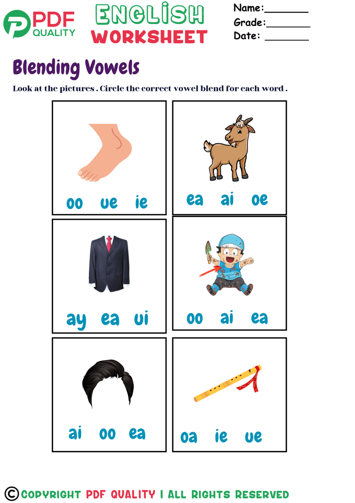 Vowel Blends Worksheets